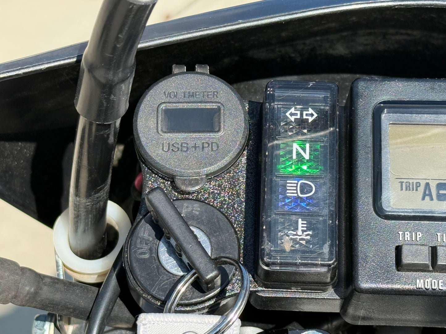 DRZ400 Ignition Mount with USB Charging Ports & Voltage Gauge