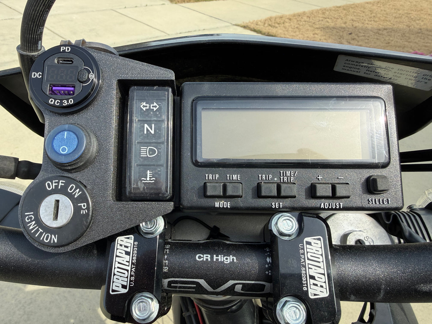 DRZ400 Ignition Mount w/ USB Charging Ports, Voltage Gauge, Rocker Power Switch