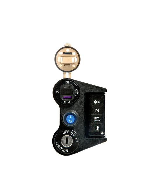 DRZ400 Ignition Mount w/ USB Charging Ports, Voltage Gauge, Rocker Power Switch